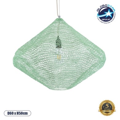 GLOBOSTAR® KENTUCKY 01866 Vintage Κρεμαστό Φωτιστικό Οροφής με Ντουί 1 x E27 AC 220-240V IP20 - Τιρκουάζ - Μ60 x Π60 x Υ50cm